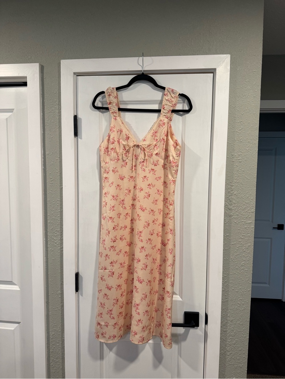 Monteau Peach Floral Midi Dress with Tie Front